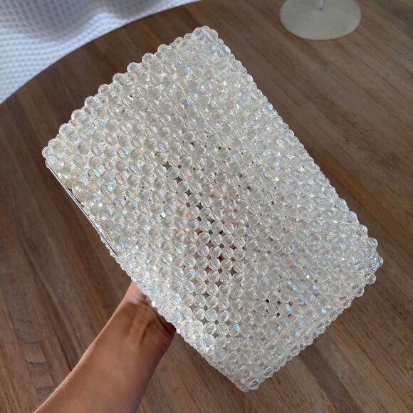 Handmade Acrylic Beaded Top Handle Purse Kiss Lock Closure Sparkly Evening Bag - Picture 5 of 8